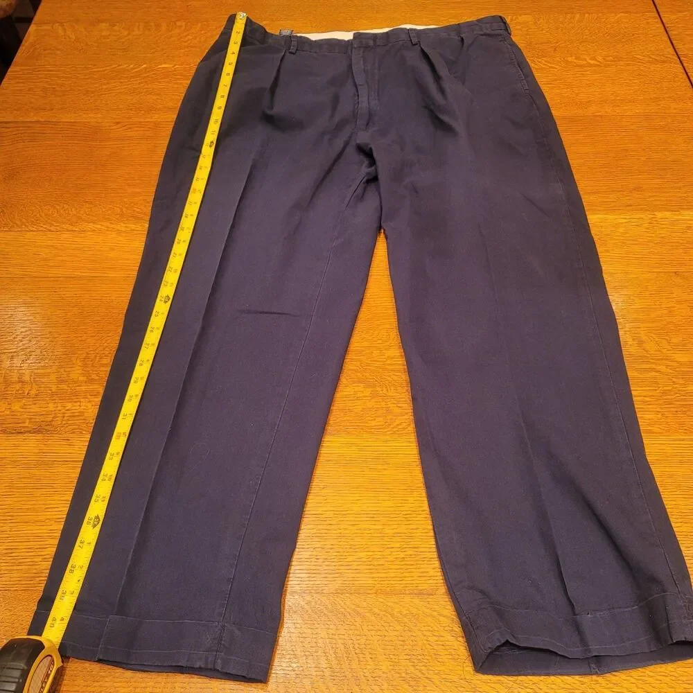 Polo By Ralph Lauren 100% Cotton Navy Blue Chinos 42x32 Pleated Cuffed